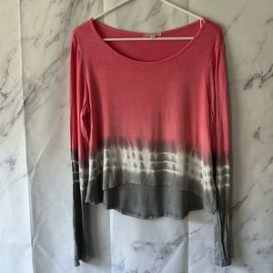MAUVE - PINK/GREY TIE DYE LONG SLEEV HI-LO LONG SLEEVE SHIRT